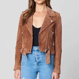 Blank NYC Brown Suede Leather Moto Zip Jacket In El Dorado M